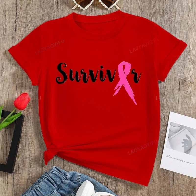 the SURVIVOR - Breast Cancer Awareness Printed T-Shirt Spring/Summer Casual Loose Tops