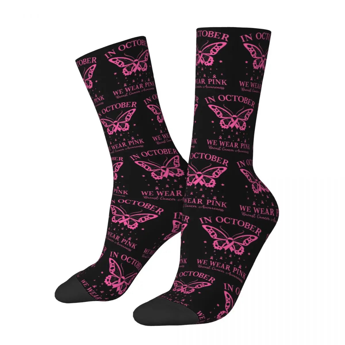 the IN OCTOBER - In October We Wear Pink Butterfly Breast Cancer Awareness Socks