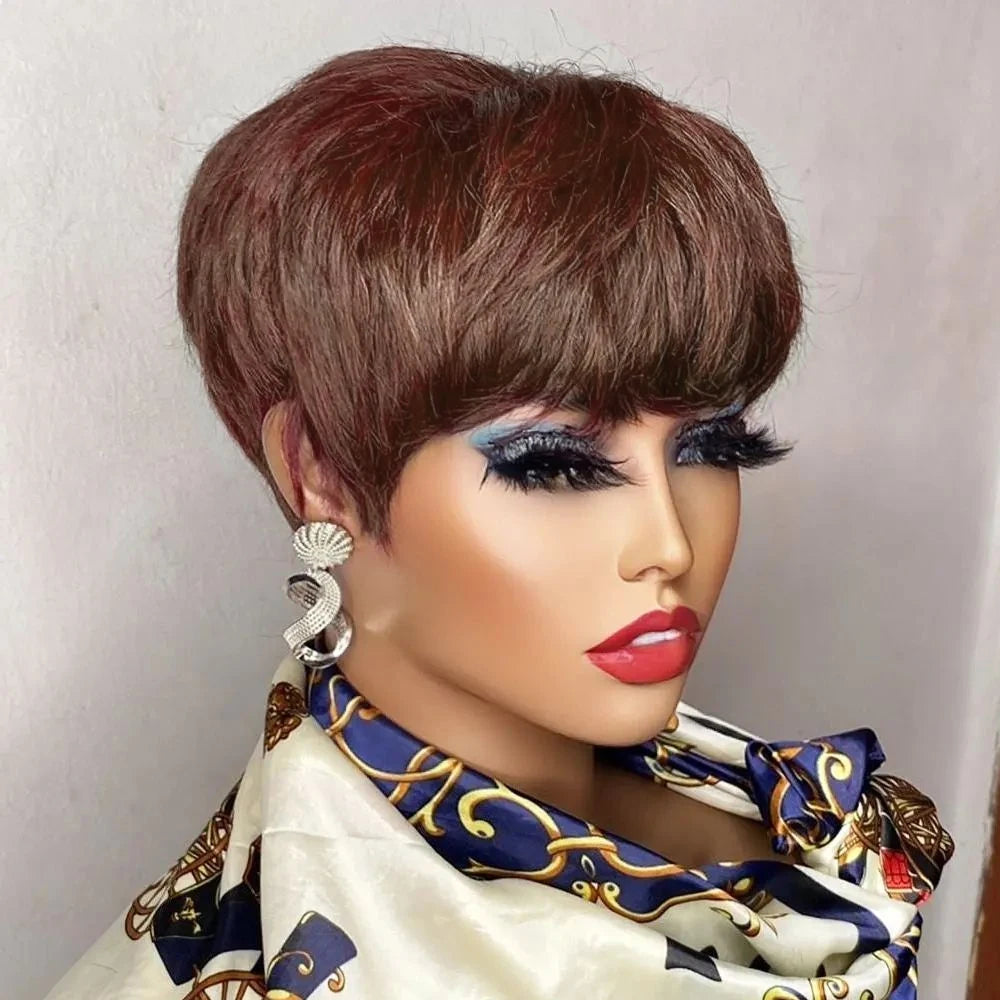 the PIXIE - Short Pixie Cut Wig, Human Hair for Women, Machine Made Wigs with Bangs, Colored Brazilian Wig Human Hair Wigs