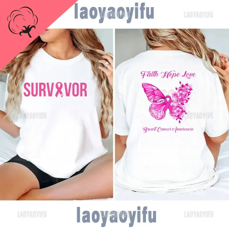 the SURVIVOR - Faith Hope Love Breast Cancer Awareness Graphic T-Shirts for Women