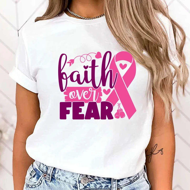 the FAITH OVER FEAR - Breast Cancer Awareness Faith Over Fear Graphic T-Shirt for Women