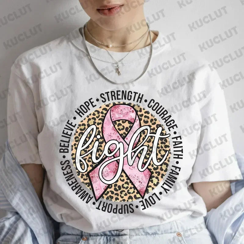 the FIGHT RIBBON - Fight Breast Cancer T-Shirts Pink Cancer Ribbon T-Shirts Leopard Breast Cancer Awareness Clothing