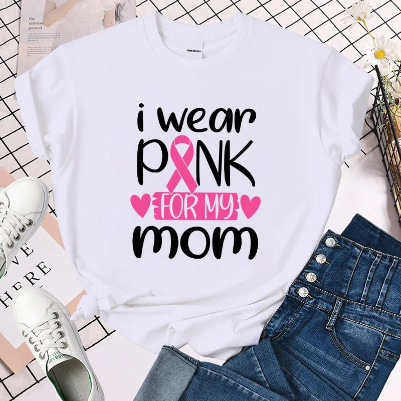 the I WEAR PINK FOR MOM - Breast Cancer Awareness I Wear Pink for My Mom Print T-Shirt for Women