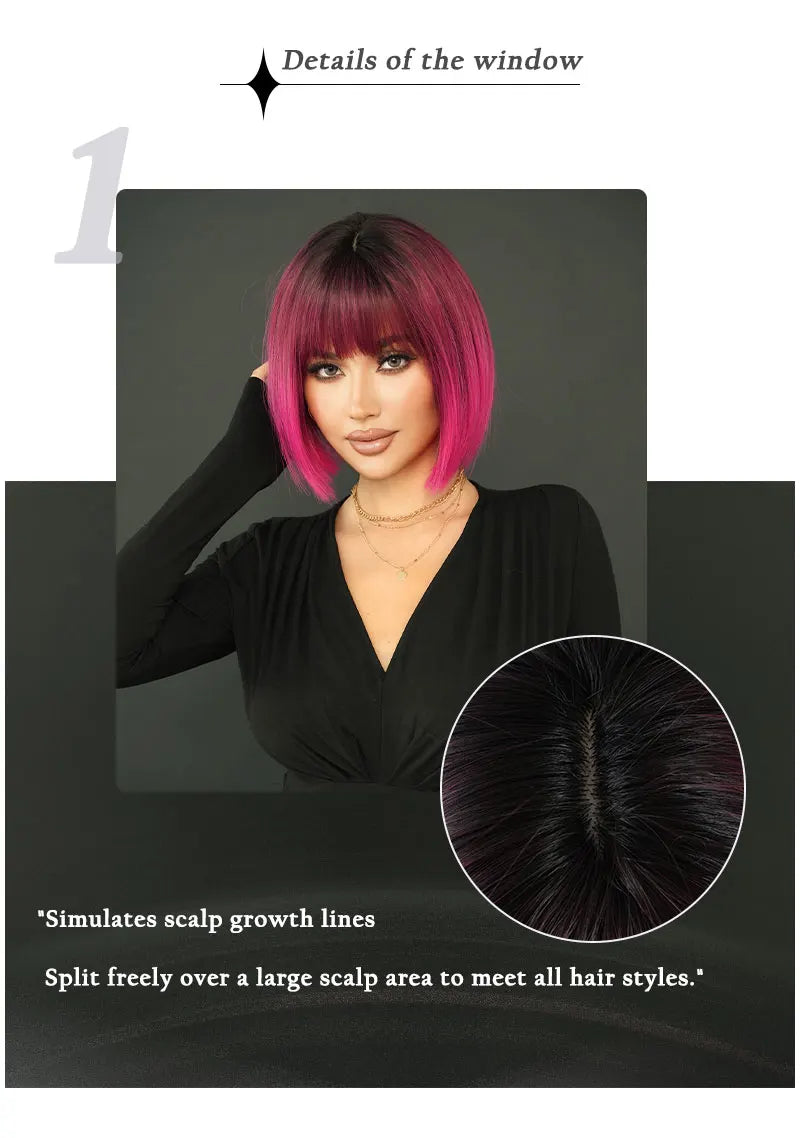 the NAOMI - Rose Pink Short Wig for Women, Daily Party Overhead Dyeing Black Natural Synthetic Lavender Heat Resistant Straight Wigs