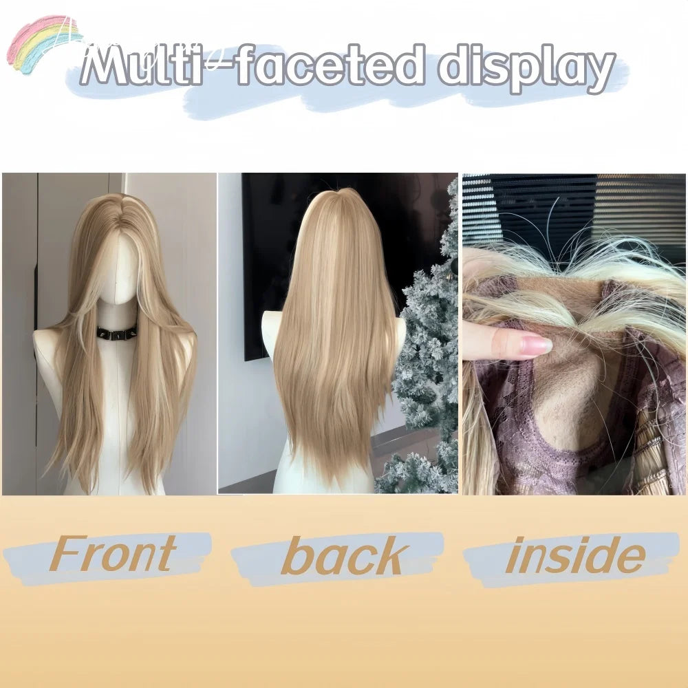 the STRAIGHT UP - Blonde Wig for Women, Long Straight Blonde Brown Wig, Asian American Lace Front Synthetic Wig for Daily Use Cosplay Ombre