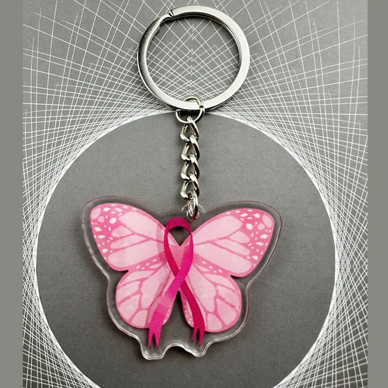 the PINK RIBBON BUTTERFLY - Prevention of Breast Cancer Pink Ribbon Keychain