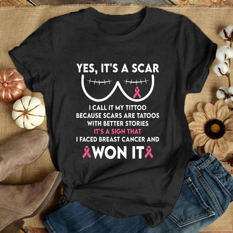 the TITTOO - Breast Cancer Short Sleeve Print T-Shirts for Women