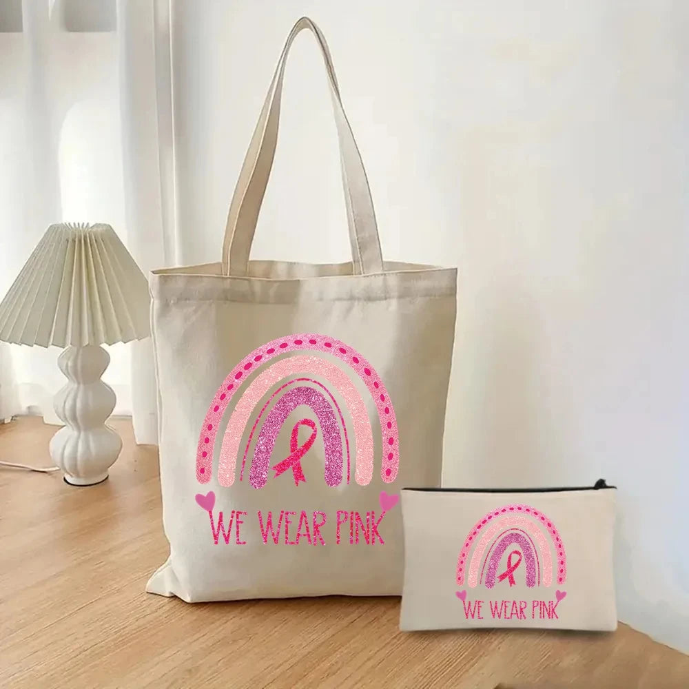 the TOTER - Pink Breast Cancer Awareness Printed Tote Women's Fashion