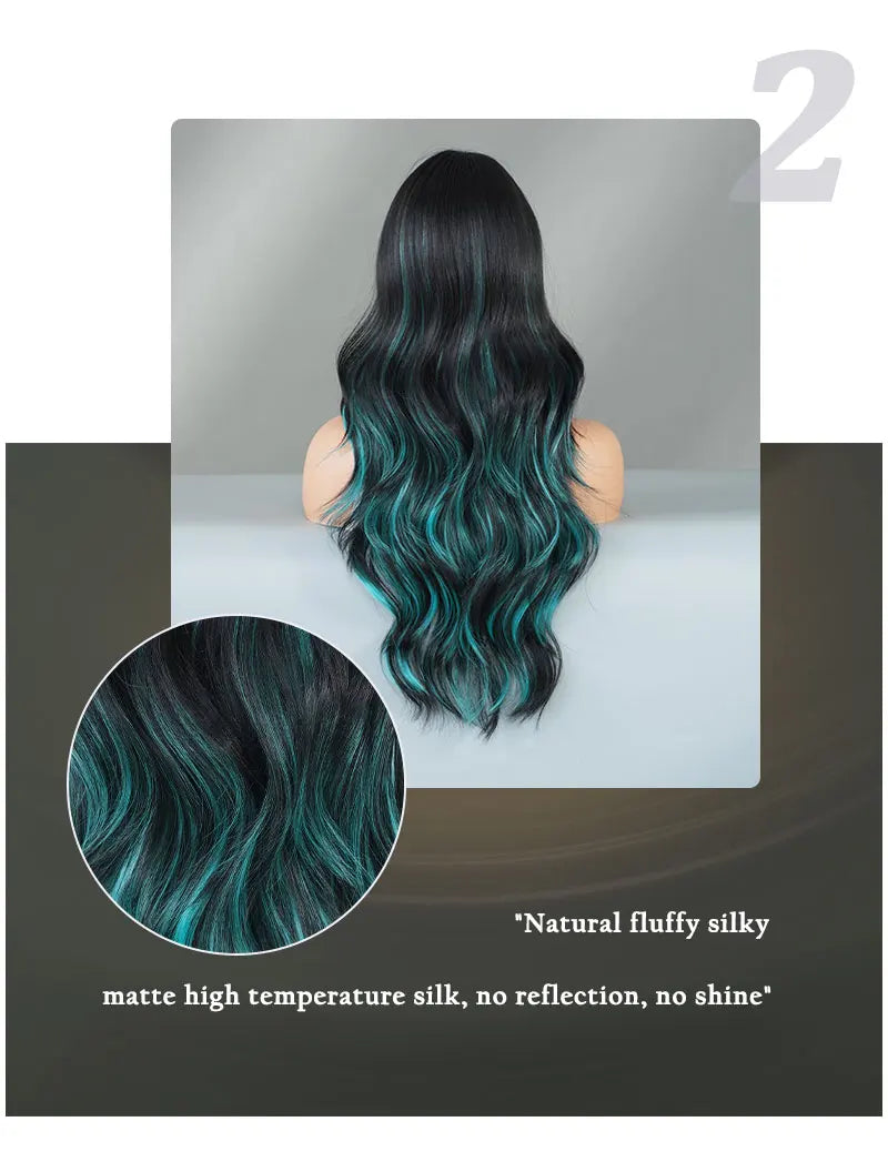 the X-WOMAN ROGUE - Layered Wig Synthetic Light Blue Wig for Women, Cosplay Resistant Fiber Highlight Blue Wavy Wigs with Fluffy Bangs