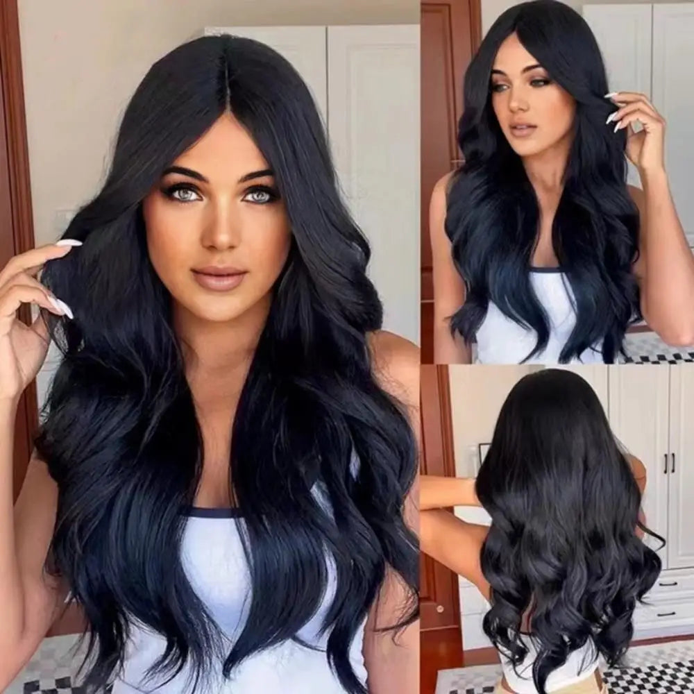 the HOT GIRL CLUB - Long Straight Synthetic Wigs, Air Bangs Natural Heat-Resistant Hair, Women Daily Halloween/Cosplay Party Full Head Cover
