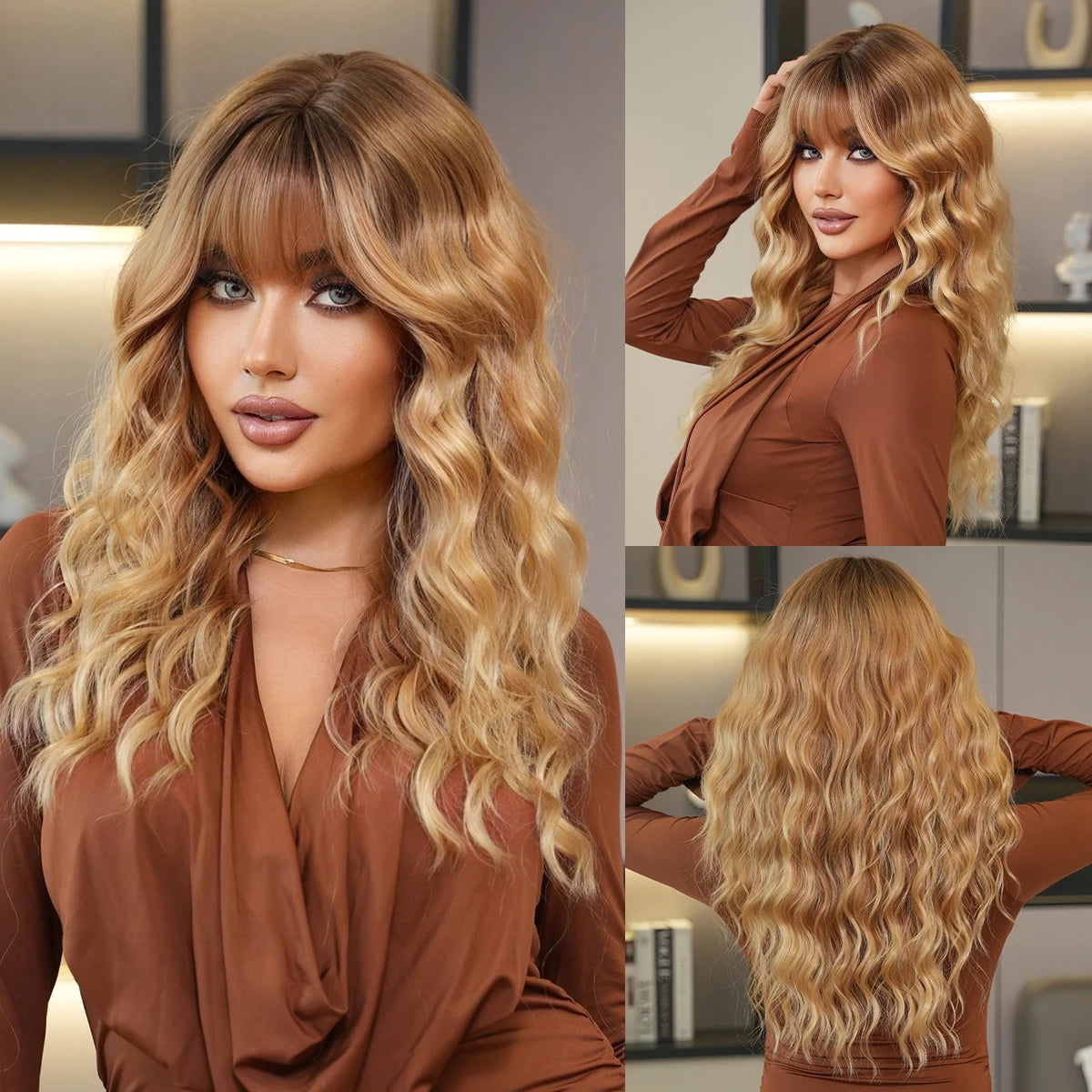 the GODDESS - Long Wavy Grey Purple Wig for Women, Cosplay Daily Party Overhead Dyeing Wavy Synthetic Heat-Resistant Wigs