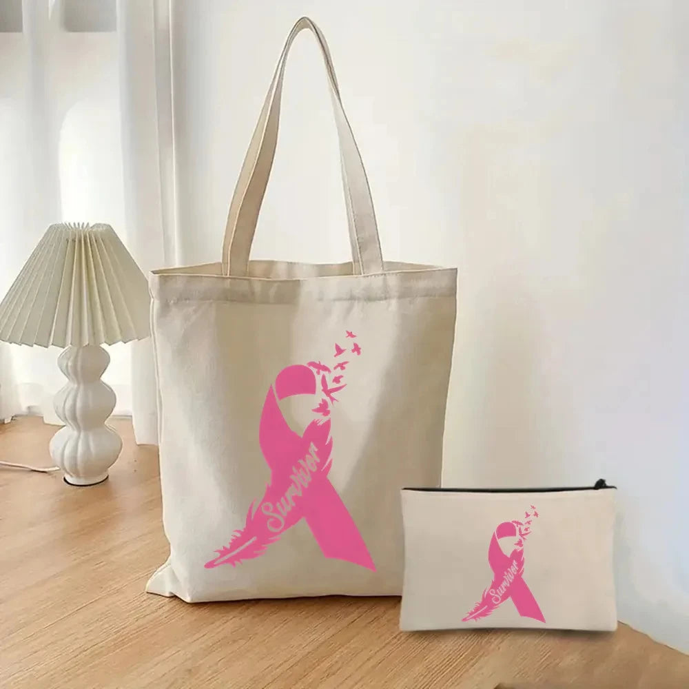 the TOTER - Pink Breast Cancer Awareness Printed Tote Women's Fashion