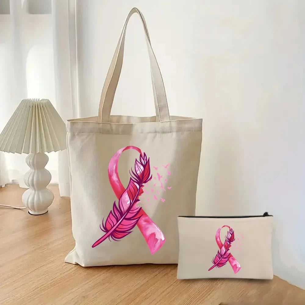 the TOTER - Pink Breast Cancer Awareness Printed Tote Women's Fashion