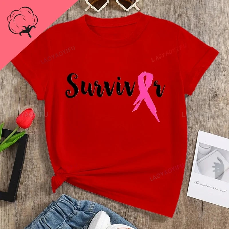 the SURVIVOR - Breast Cancer Awareness Printed T-Shirt Spring/Summer Casual Loose Tops