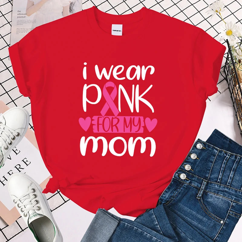 the I WEAR PINK FOR MOM - Breast Cancer Awareness I Wear Pink for My Mom Print T-Shirt for Women