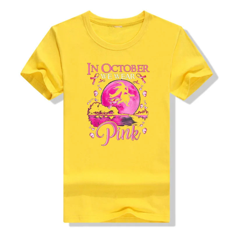 the PINK MOON - In October We Wear Pink Ribbon Witch Halloween Costume Breast Cancer T-Shirt for Women