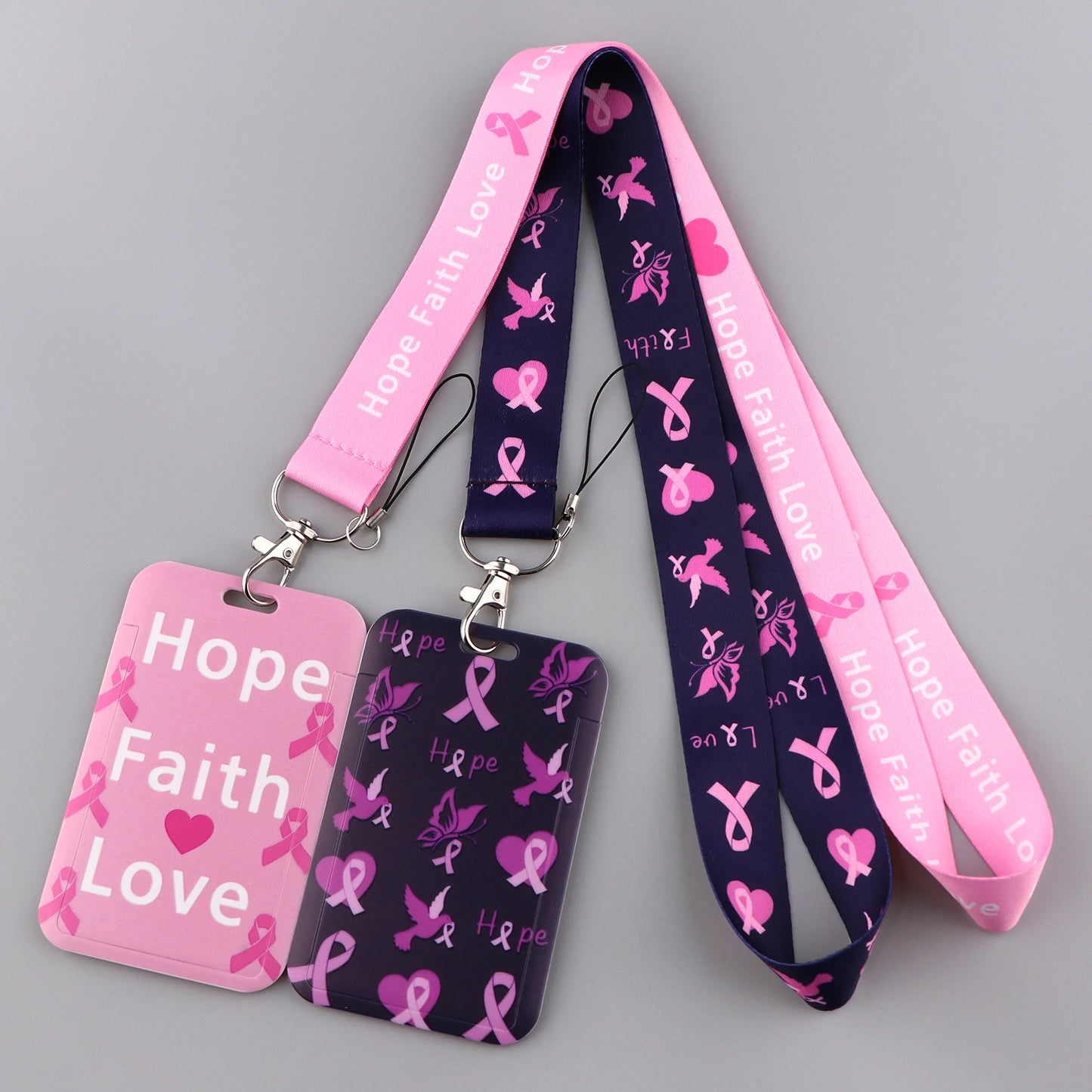 the LANYARD - Breast Cancer Awareness Symbols Card Holder Hope Faith Love Neck Strap Lanyards Keychain ID Credit Card Cover Hang Rope Lanyard