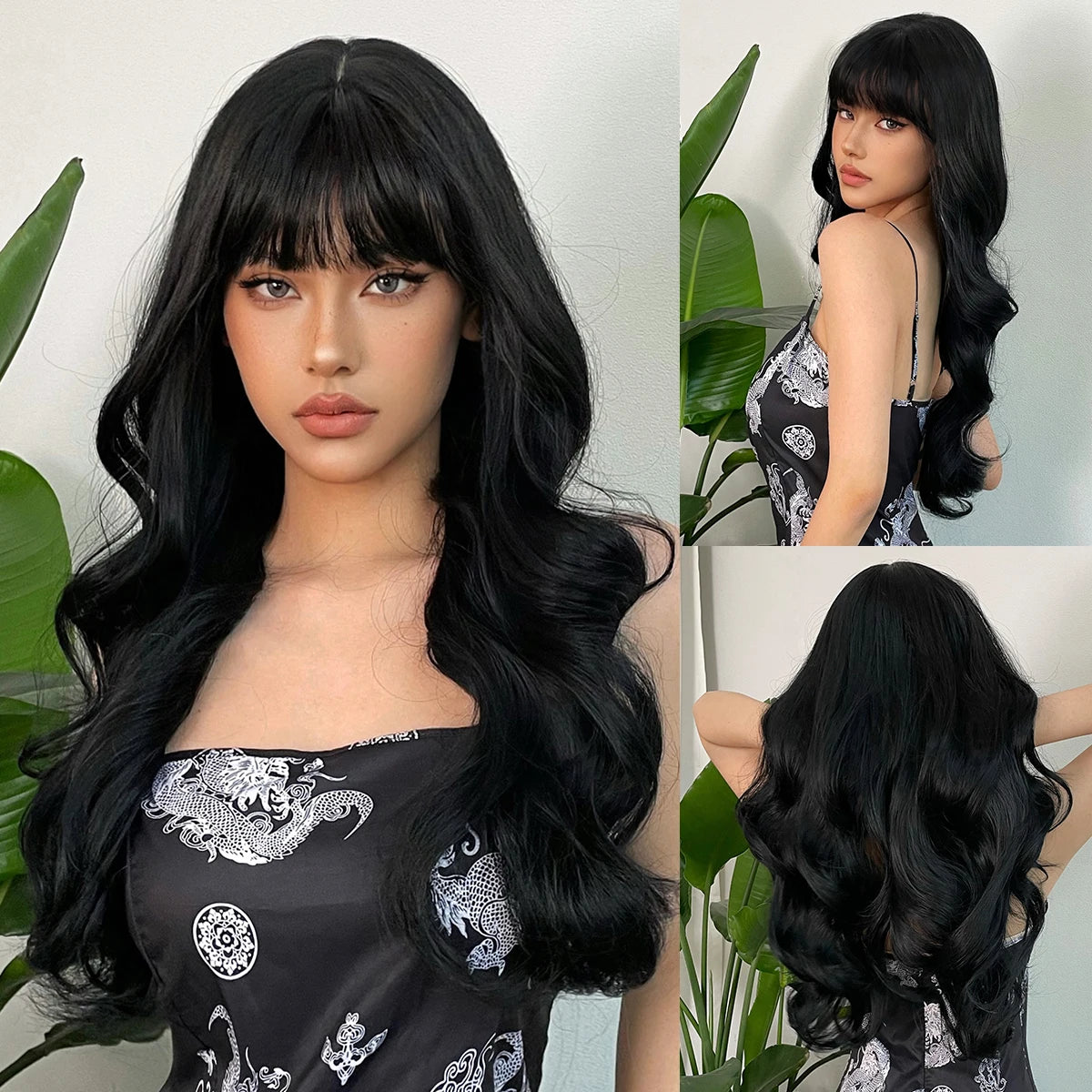 the LOLITA - Synthetic Burgundy Long Wavy Wig, Wine Red Colorful Cosplay Lolita Wigs with Bangs for Women, Natural Hair Heat Resistant