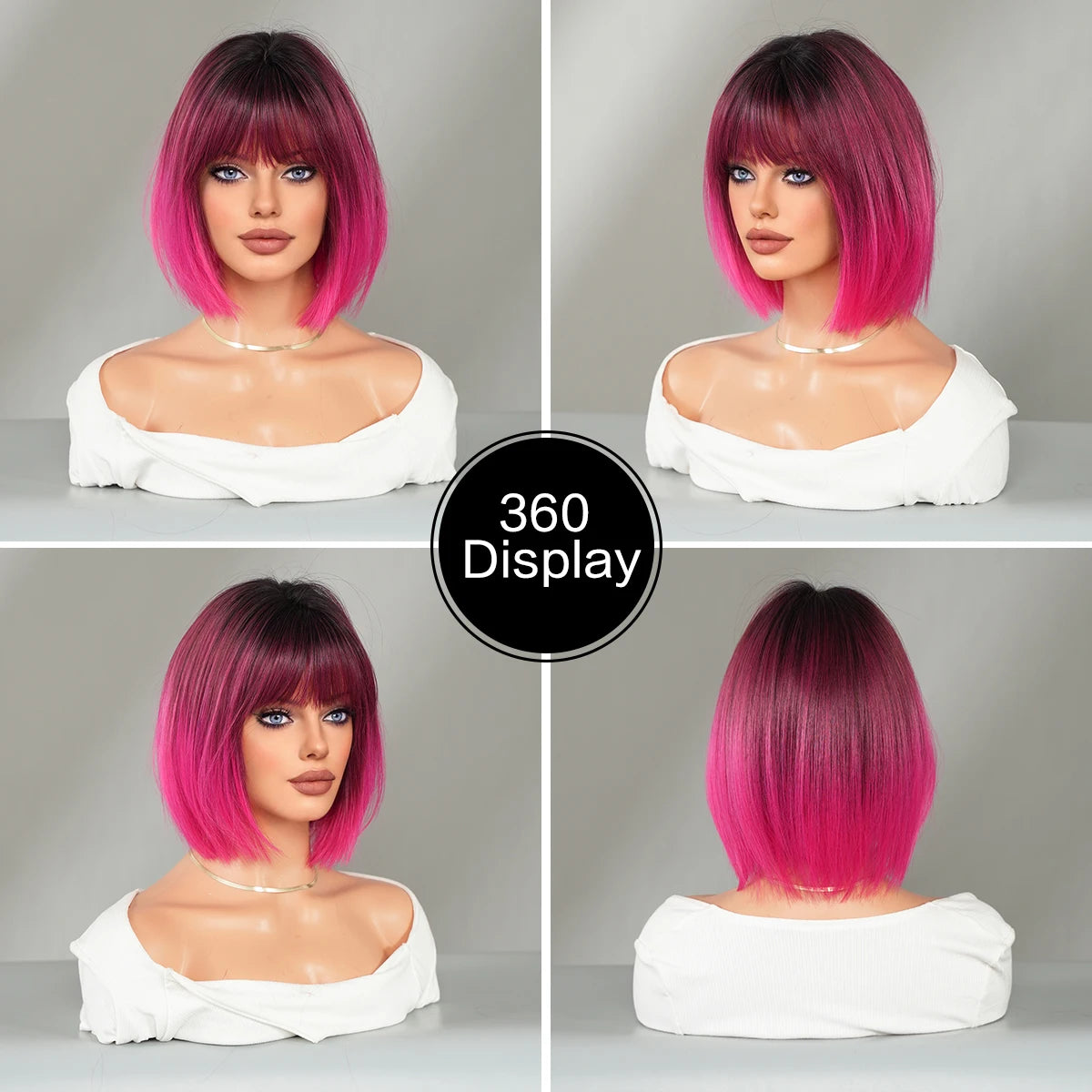 the NAOMI - Rose Pink Short Wig for Women, Daily Party Overhead Dyeing Black Natural Synthetic Lavender Heat Resistant Straight Wigs