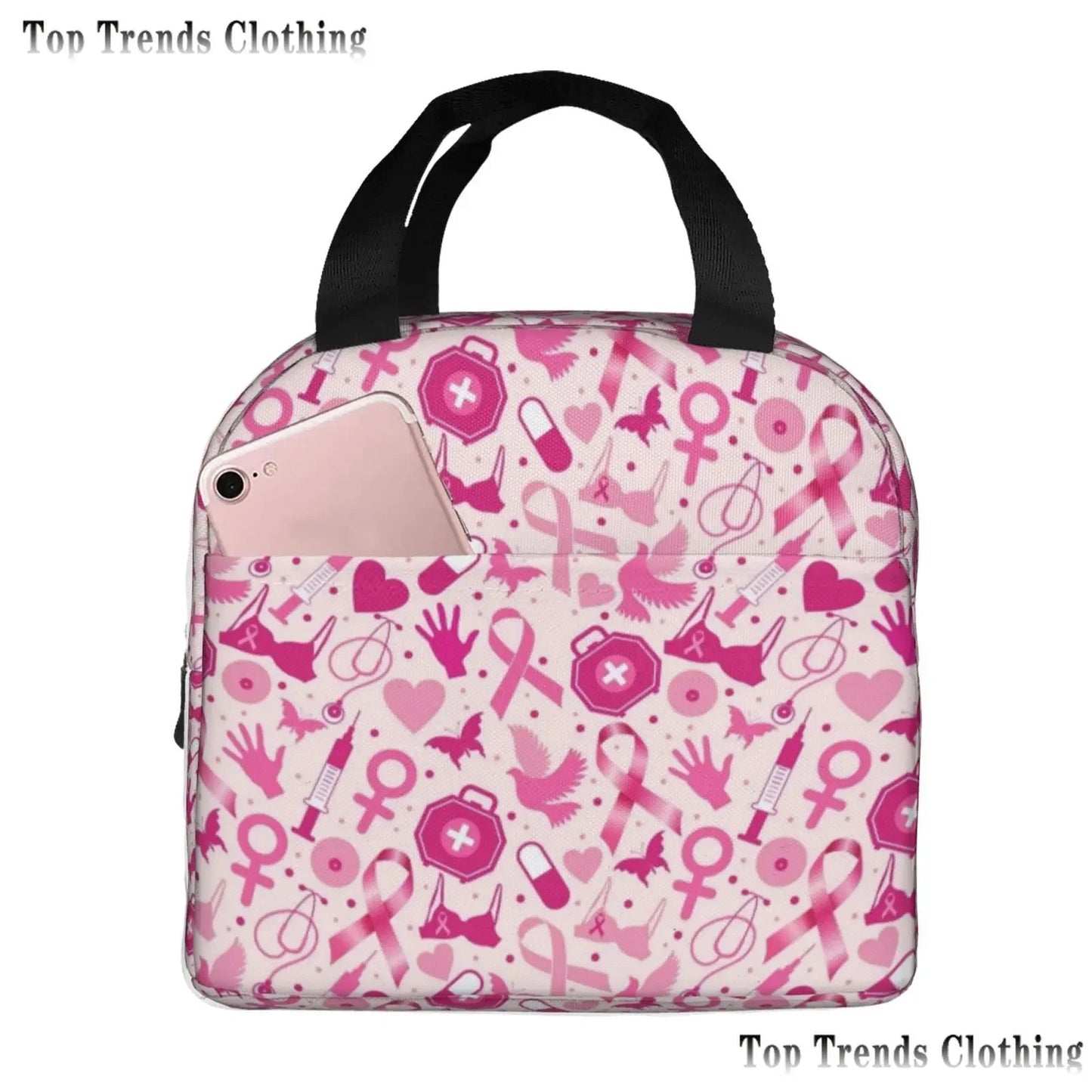 the BOOBIE BAG - Pink Ribbon Breast Cancer Awareness Flag Insulated Lunch Bag