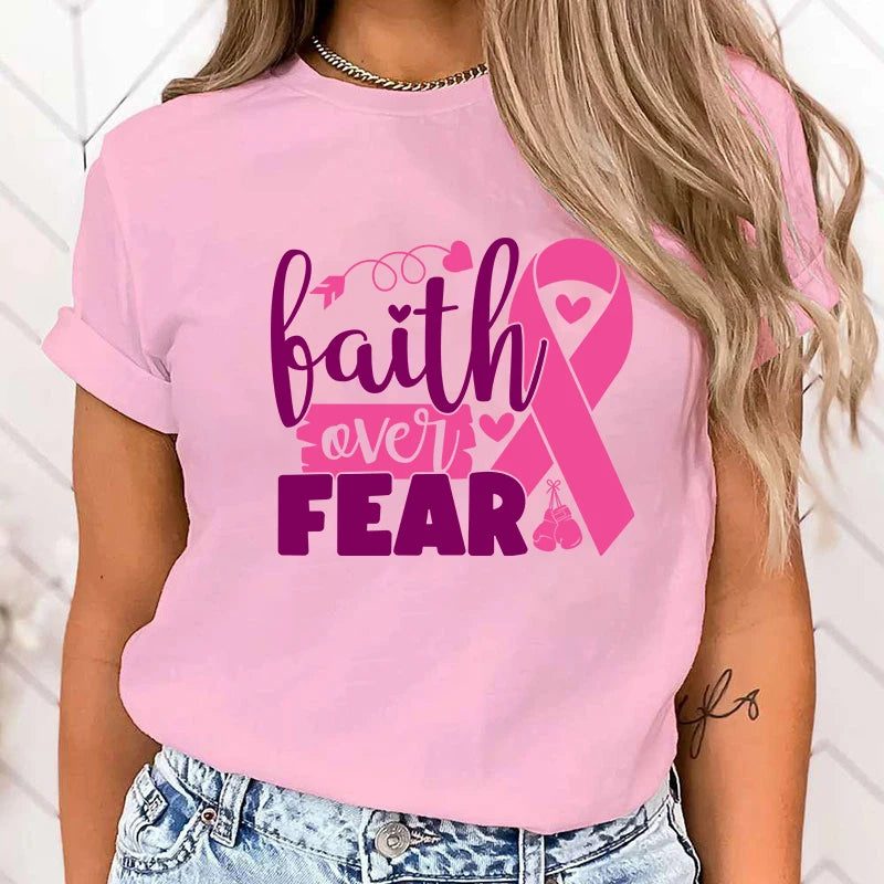 the FAITH OVER FEAR - Breast Cancer Awareness Faith Over Fear Graphic T-Shirt for Women