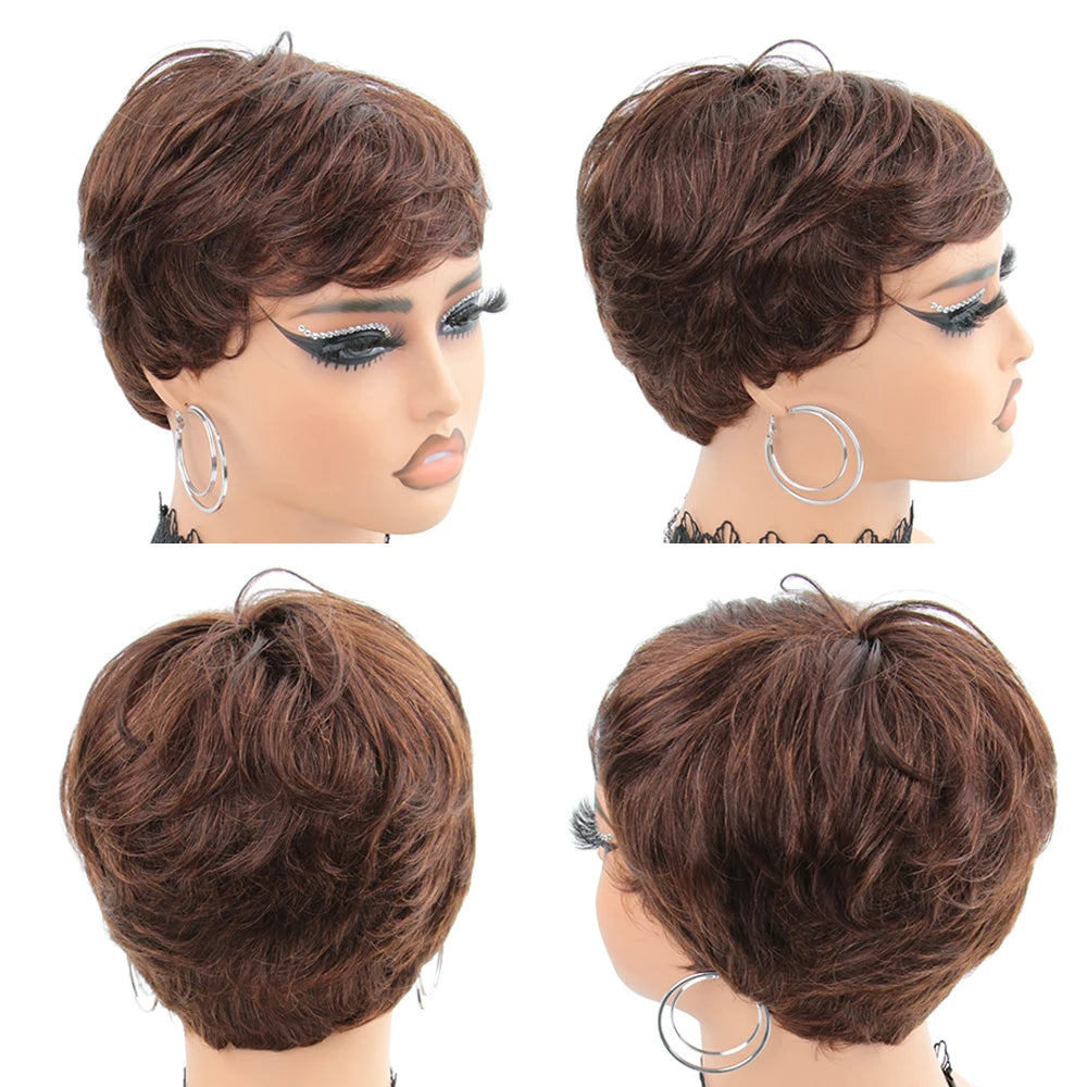 the PIXIE - Short Pixie Cut Wig, Human Hair for Women, Machine Made Wigs with Bangs, Colored Brazilian Wig Human Hair Wigs