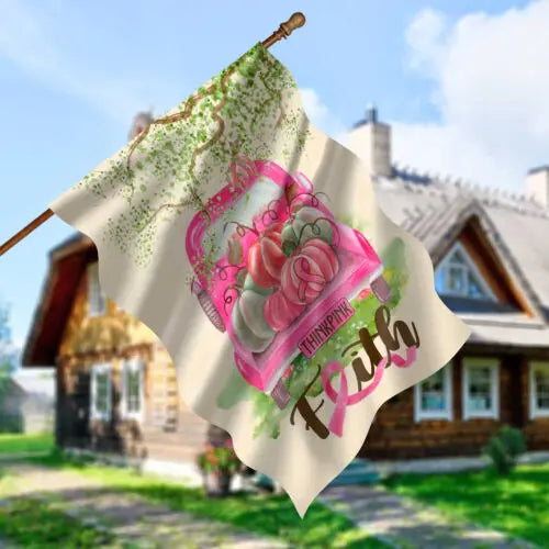the THINK PINK - Breast Cancer Awareness Truck Pumpkin Faith Think Pink Ribbon Garden Flag