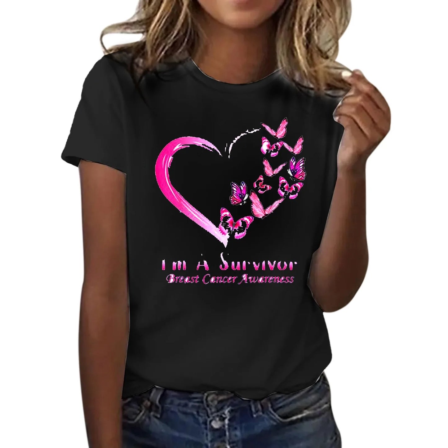 the HEART BUTTERFLY - Breast Cancer Awareness T-Shirts for Women