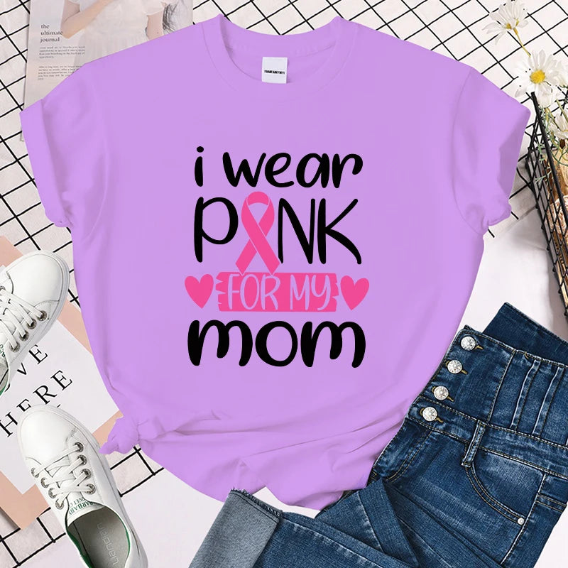 the I WEAR PINK FOR MOM - Breast Cancer Awareness I Wear Pink for My Mom Print T-Shirt for Women
