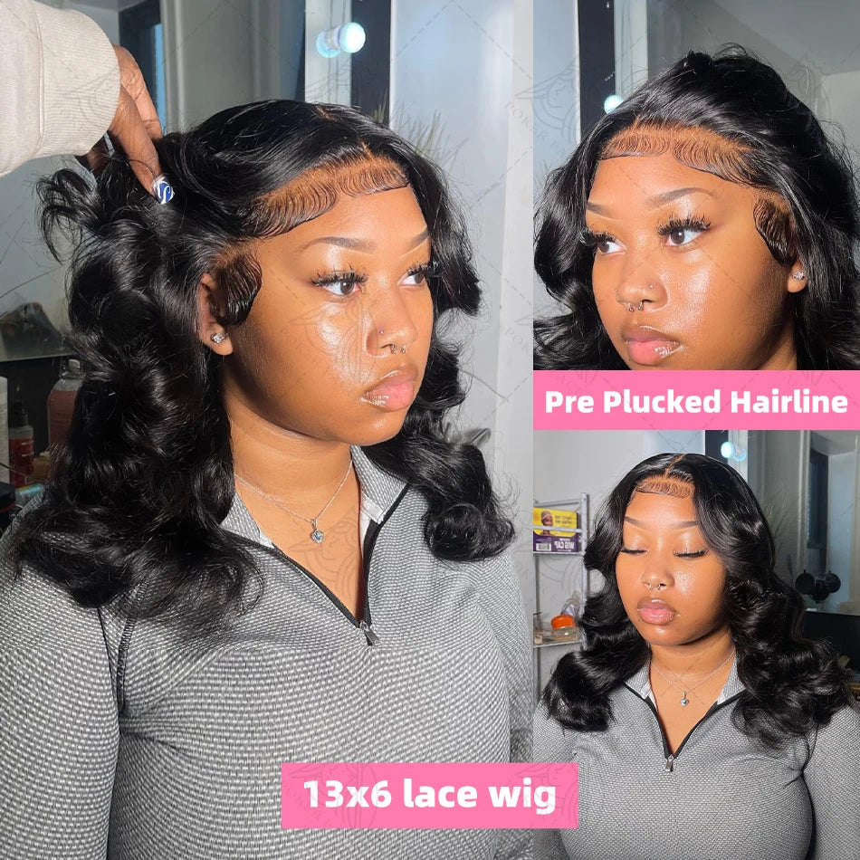 the BODY WAVE - Brazilian Body Wave Short Bob 13x4 13x6 HD Transparent Lace Front Human Hair Wigs, 5x5 High Density Pre-Plucked Lace Frontal Wig