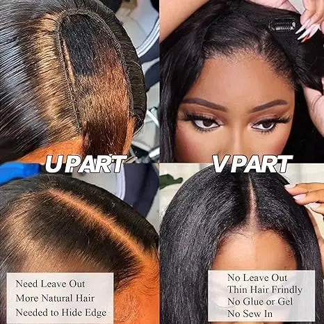 the BEACH WAVE - Black Bob Wavy V/U Part Wig for Women, Synthetic Hair Replacement Wigs, Double-Leaf Wig Full Head Clip in Hair Extensions Wig