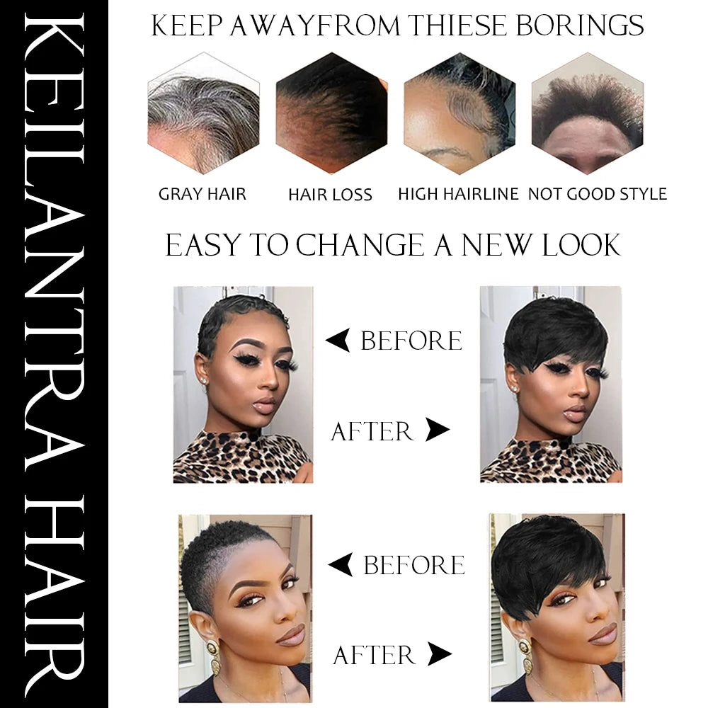 the PIXIE - Short Pixie Cut Wig, Human Hair for Women, Machine Made Wigs with Bangs, Colored Brazilian Wig Human Hair Wigs