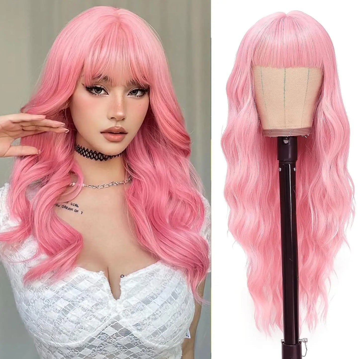 the HOT GIRL CLUB - Long Straight Synthetic Wigs, Air Bangs Natural Heat-Resistant Hair, Women Daily Halloween/Cosplay Party Full Head Cover