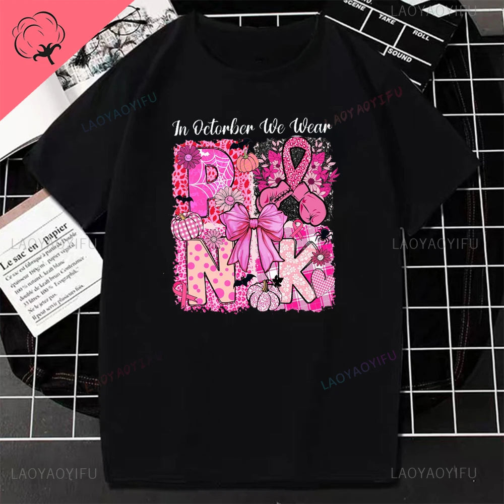 the WE WEAR PINK - In October We Wear Pink Halloween Breast Cancer Pumpkin Retro Halloween, Pink Ribbon Halloween Boxing Glove