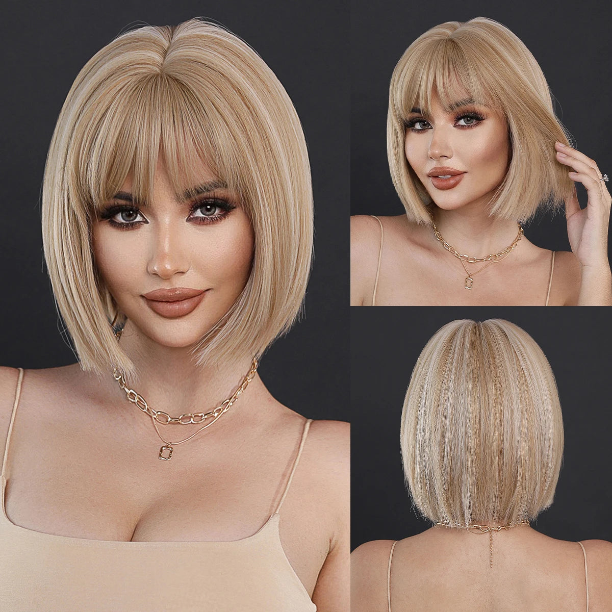 the NAOMI - Rose Pink Short Wig for Women, Daily Party Overhead Dyeing Black Natural Synthetic Lavender Heat Resistant Straight Wigs