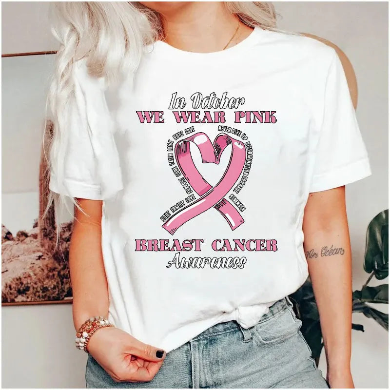the DETERMINATION - In October We Wear Pink Breast Cancer Awareness T-Shirt Inspirational Quote Graphic Tee