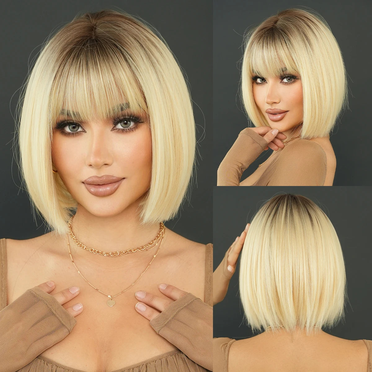 the NAOMI - Rose Pink Short Wig for Women, Daily Party Overhead Dyeing Black Natural Synthetic Lavender Heat Resistant Straight Wigs