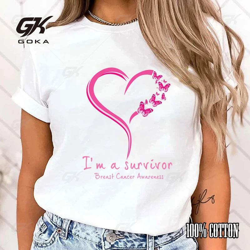 the SURVIVOR HEART - Breast Cancer Awareness I'm A Survivor Printed T-Shirts for Women