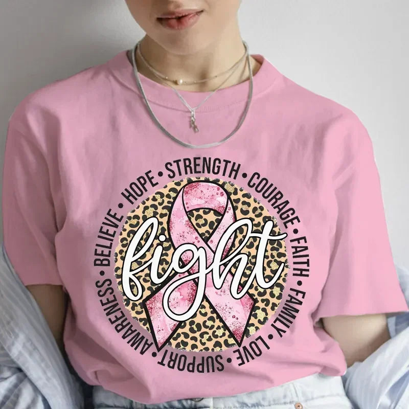 the FIGHT RIBBON - Fight Breast Cancer T-Shirts Pink Cancer Ribbon T-Shirts Leopard Breast Cancer Awareness Clothing