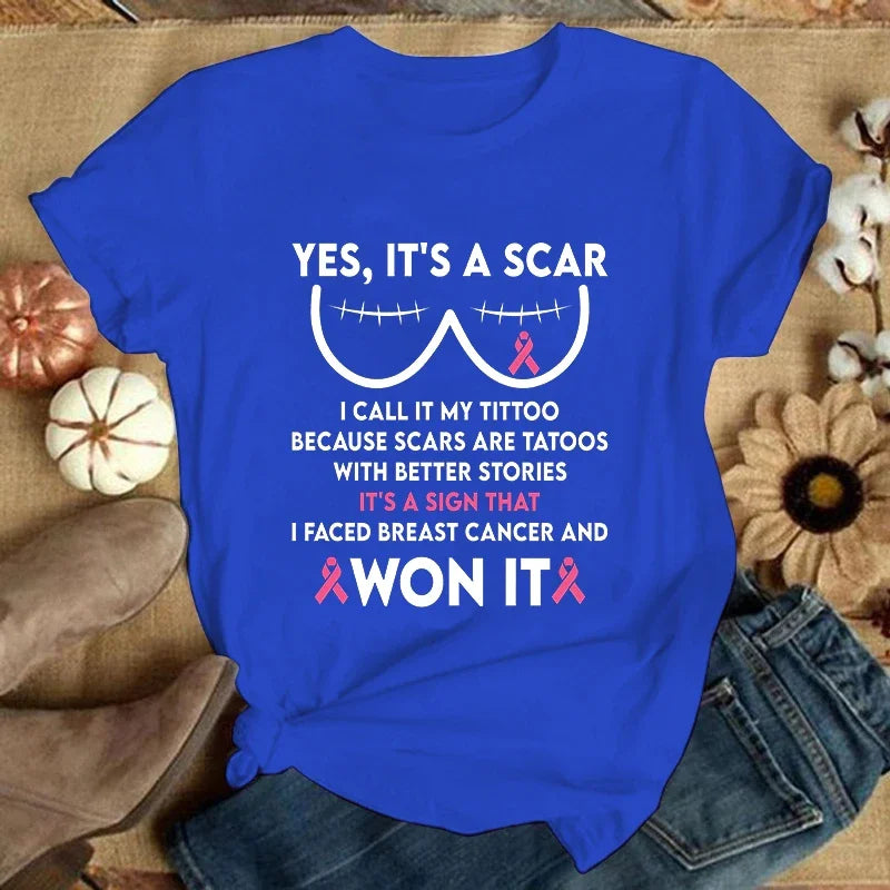 the TITTOO - Breast Cancer Short Sleeve Print T-Shirts for Women