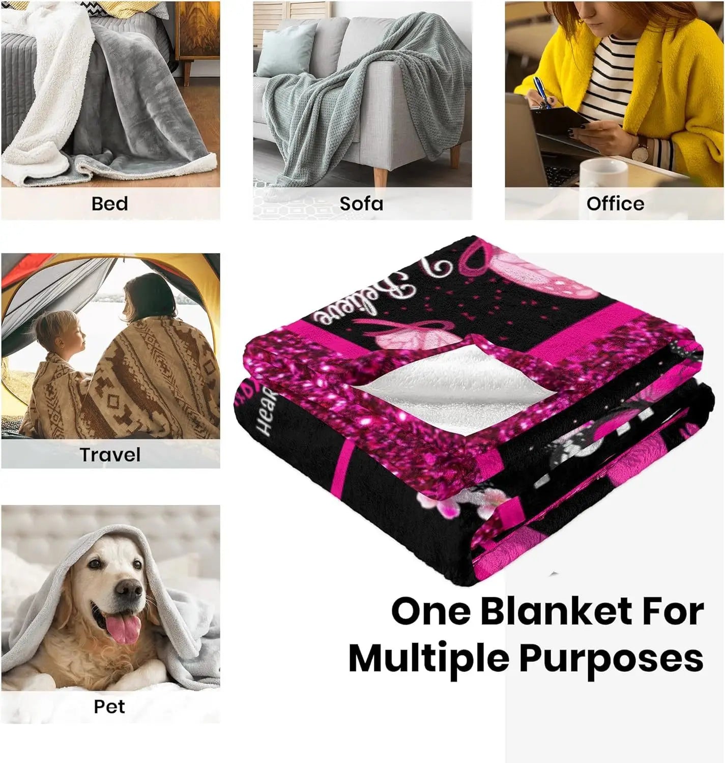 the SNUGGLER - Breast Cancer Blanket, Cancer Survivors for Women Breast Cancer, Pink Healing Blanket for Women Get Well Soon
