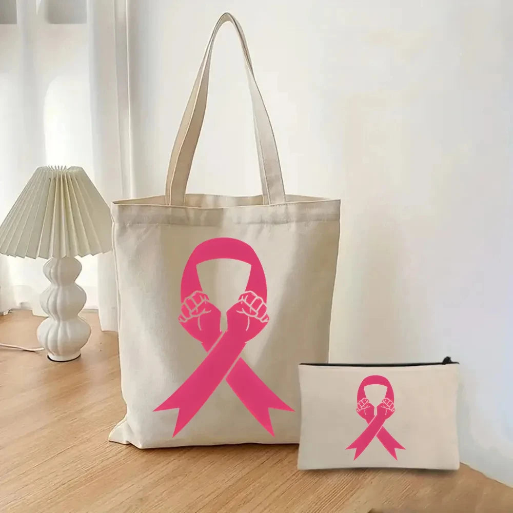 the TOTER - Pink Breast Cancer Awareness Printed Tote Women's Fashion