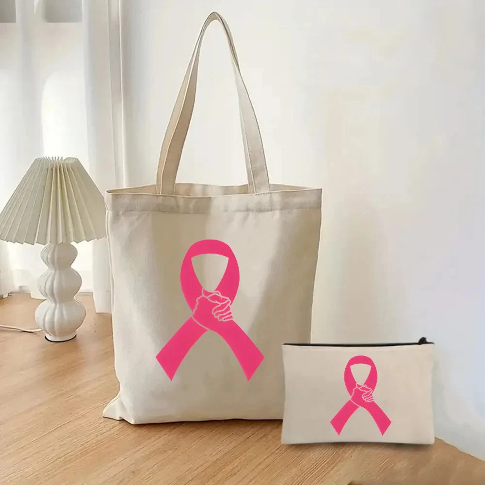 the TOTER - Pink Breast Cancer Awareness Printed Tote Women's Fashion