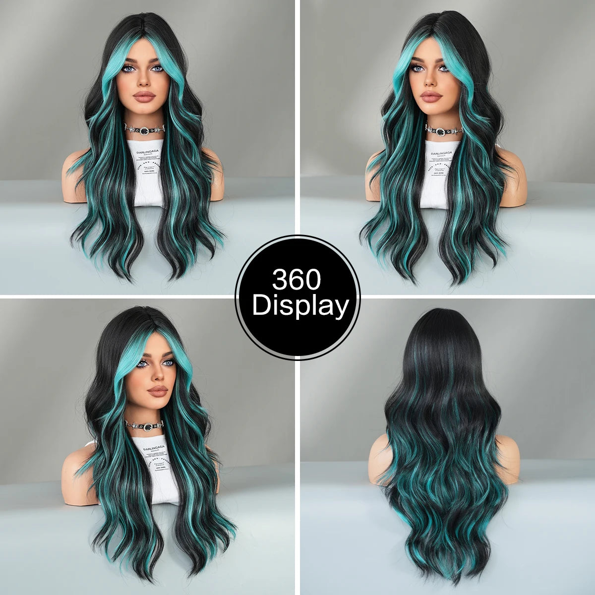 the X-WOMAN ROGUE - Layered Wig Synthetic Light Blue Wig for Women, Cosplay Resistant Fiber Highlight Blue Wavy Wigs with Fluffy Bangs