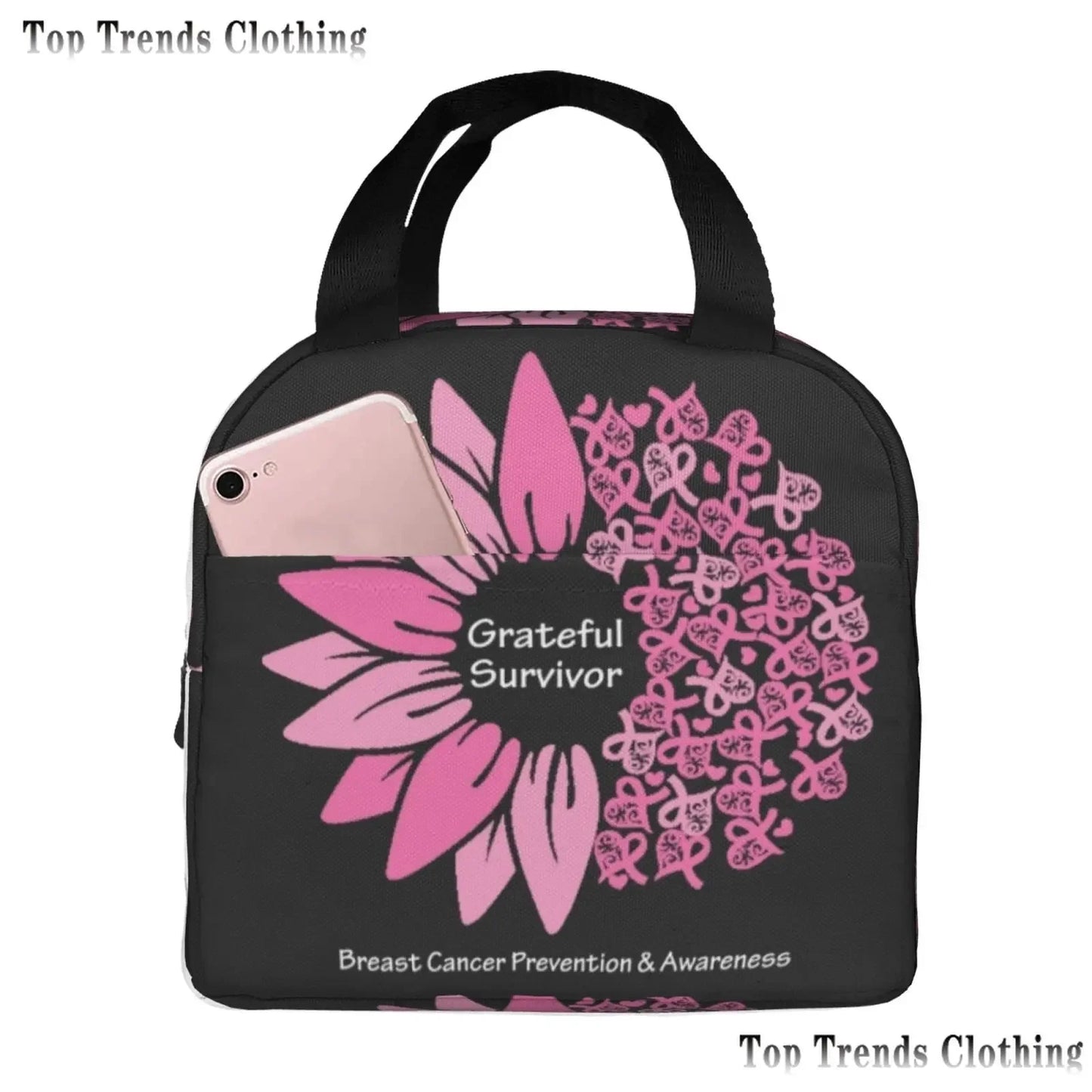 the BOOBIE BAG - Pink Ribbon Breast Cancer Awareness Flag Insulated Lunch Bag