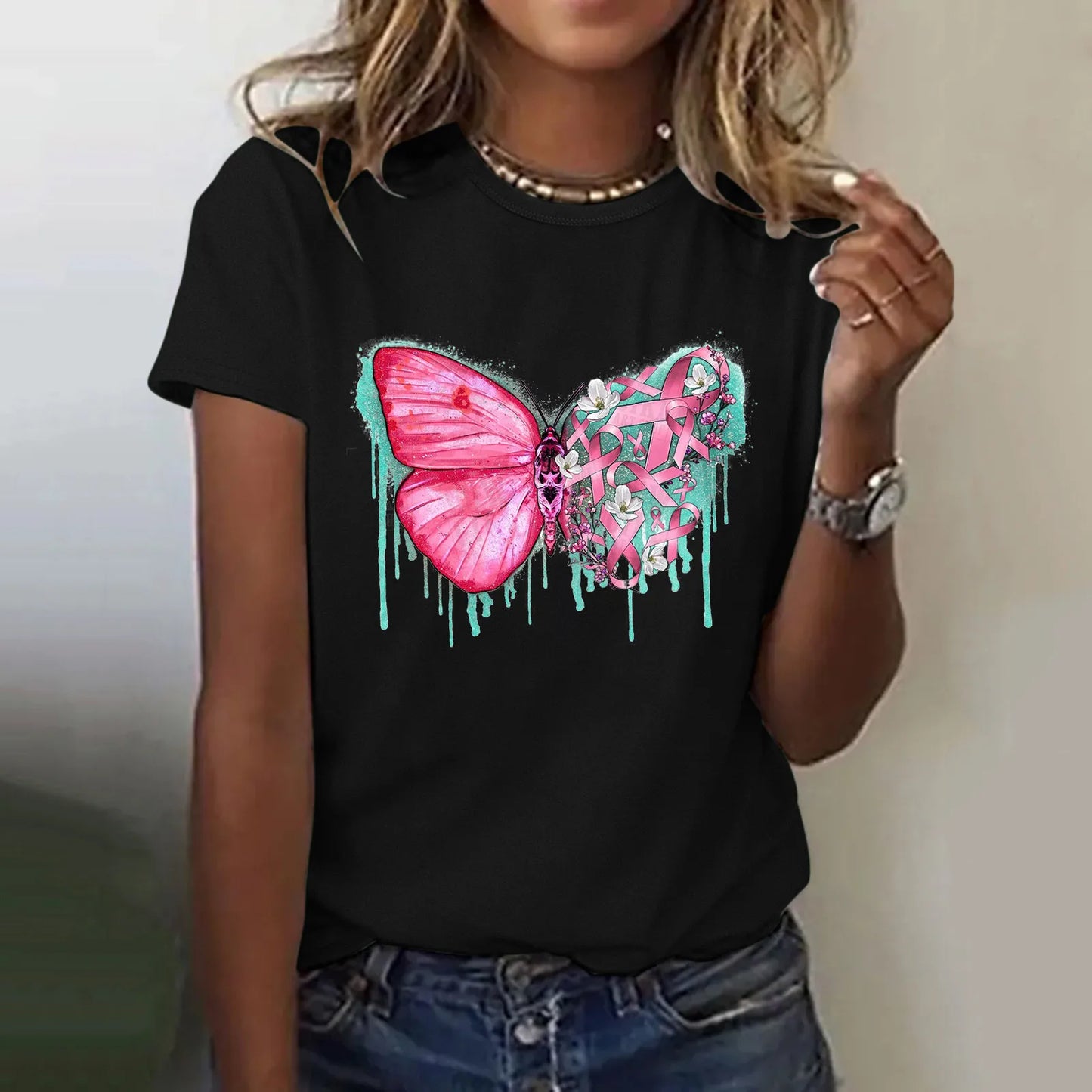 the CANCER CURE CHEERS - Breast Cancer Awareness Women T-Shirt