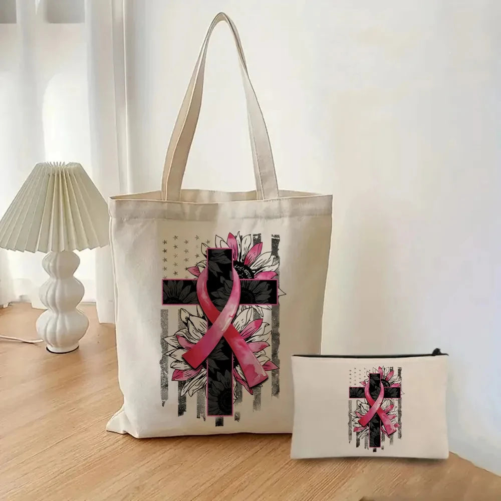 the TOTER - Pink Breast Cancer Awareness Printed Tote Women's Fashion