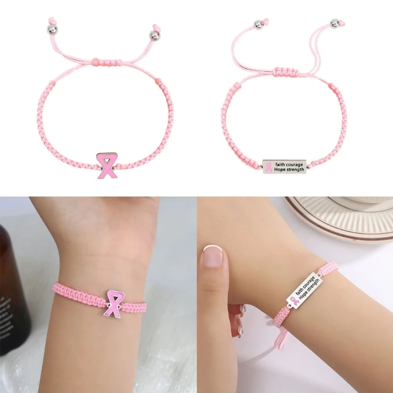 the FRIENDSHIP BRACELET - Pink Ribbon Charm Bracelet Breast Cancers Awareness