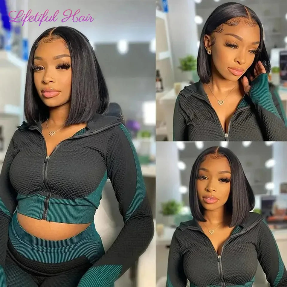 the CLEO - Glueless Bob Hair Wig, Human Hair Ready to Wear Straight Transparent 4x4 Lace Closure Wigs for Women, Glueless Wigs Human Hair
