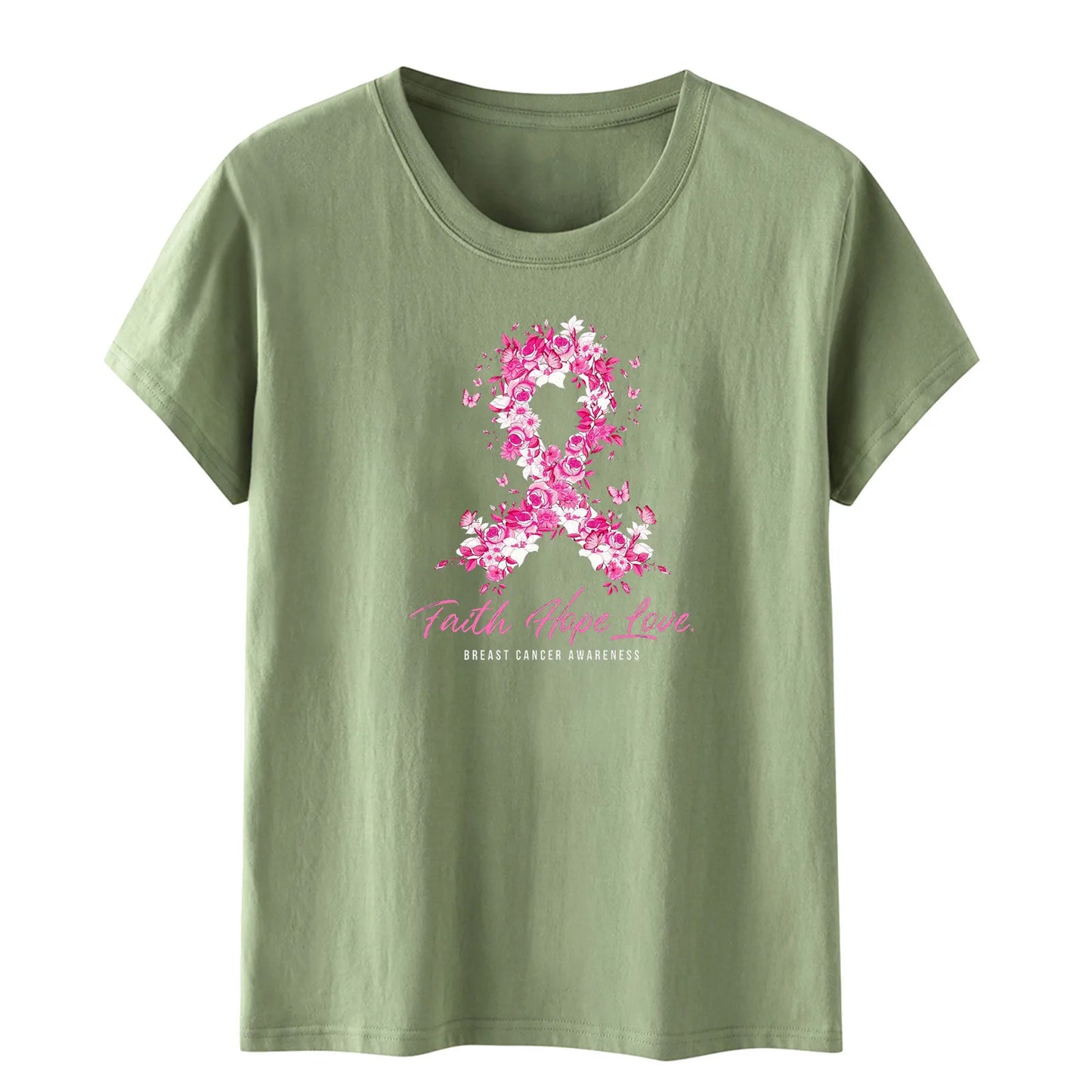 the FAITH HOPE LOVE - Ribbon Petal Print Pink Breast Cancer Awareness Graphic T-Shirts